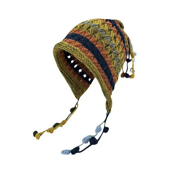 Knitted Crocheted Colorful Wool Hat Crochet Cap Warm Earflap Tassel Hot Hat M8F6