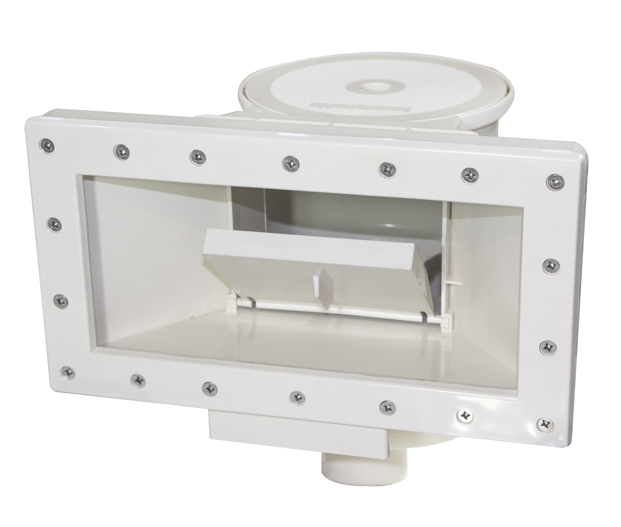 14.5-Inch White HydroTools Wide Mouth Support Thru Wall Skimmer with Brace