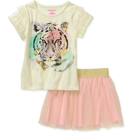 Healthtex Baby Toddler Girl Graphic Tee and Glitter Tulle Skirt 2-Piece Set