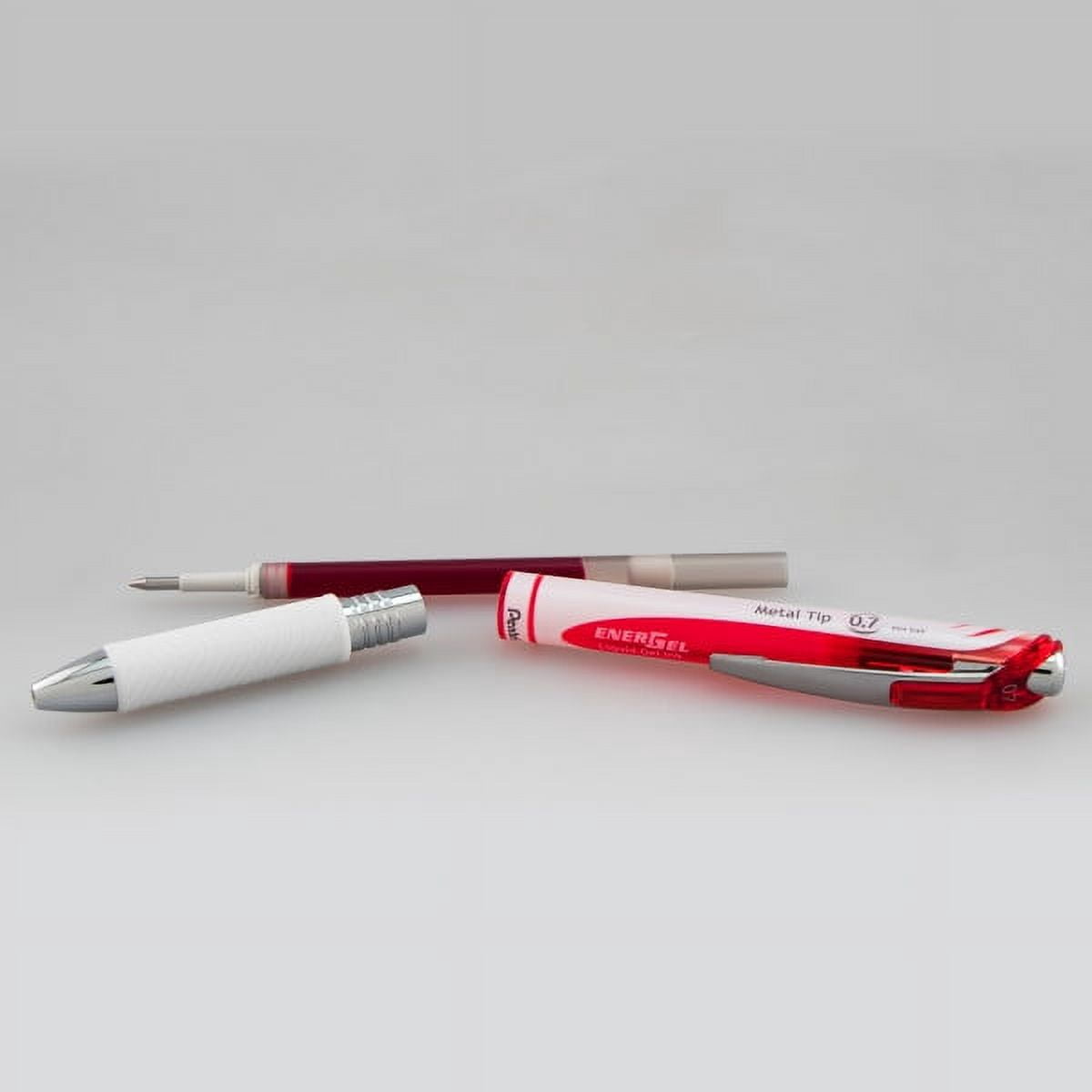 Pentel EnerGel Pearl Retractable Liquid Gel Pen, (0.7mm) Metal Tip, Medium Line, Red Accent, Red Ink, Pack of 12