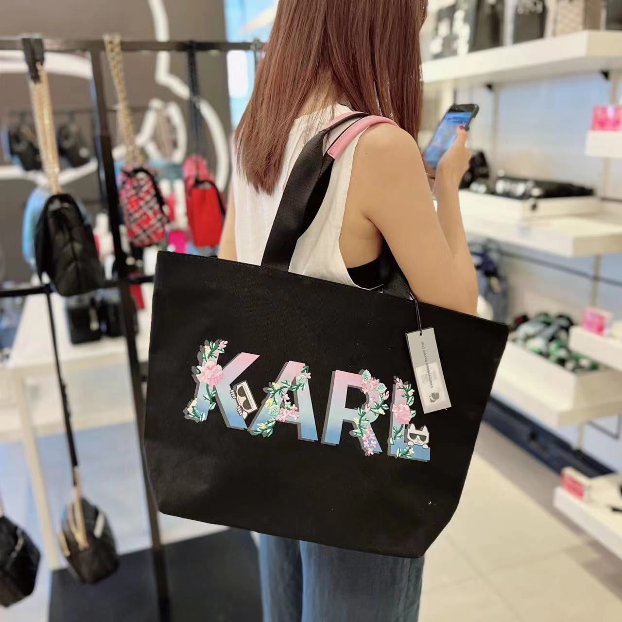 KARL LAGERFELD PARIS Kristen LH2AG807 Rainbow Spellout Logo Canvas