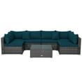 thumbnail image 2 of Costway 7PCS Patio Rattan Furniture Set Sectional Sofa Cushioned Garden Peacock Blue, 2 of 10