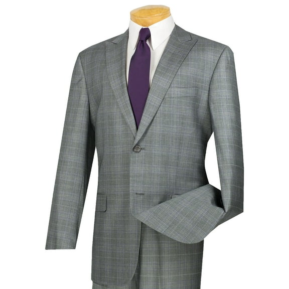 VINCI Men's Gray Glen Plaid 2-Button Classic-Fit Suit w/ Peak Lapel - NEW