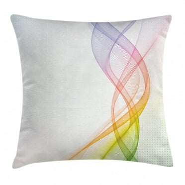 Abstract Decor Throw Pillow Cushion Cover, Modern Cool Smoke Wavy like Design with Rainbow alike Detailed Artwork, Decorative Square Accent Pillow Case, 16 X 16 Inches, Multi Colored, by Ambesonne