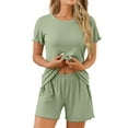 thumbnail image 3 of MOSHU Womens Pajamas Sets Ribbed Knits Tops and Elasticated Waist Shorts with Pocket Ruffle Edge Lounge Sets, 3 of 11