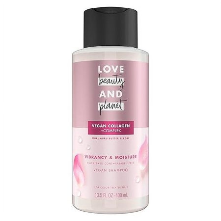 Love Beauty and Planet Vegan Collagen Moisture Shampoo, 13.5oz, Cruelty-free, Murumuru Butter & Rose for Color-Treated Hair Vibrancy, free from Sulfate, Paraben, Silicone