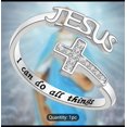 thumbnail image 1 of 1pc Elegant Glass Rhinestone Inlay Cross Ring with Engraved 'I Can Do All Things' - Inspirational Alloy Jewelry, 1 of 3