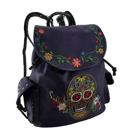Zeckos - Embroidered Sugar Skull and Floral Trim Black Concealed Carry ...