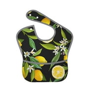 Bingfone Mess-Proof Baby Bib - Waterproof Bib For Baby Boy Or Girl With Food Catcher Pocket, Unisex-Lemon Fruits Flowers Leaves