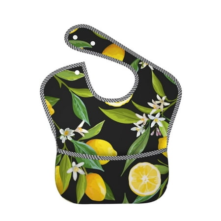 Bingfone Mess-Proof Baby Bib - Waterproof Bib For Baby Boy Or Girl With Food Catcher Pocket, Unisex-Lemon Fruits Flowers Leaves