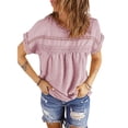 thumbnail image 3 of TRKIYQC Boho Camiseta de Manga Corta para Mujer Verano, Jacquard Eyelet Hollow Out Camiseta de Cuello Redondo Casual Tops TRKIYQC moda, 3 of 7