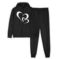 thumbnail image 2 of aohooy Women Hoodies Set,Jogger Sets for Women 2 Piece Set Trendy Heart Printed Two Piece Hooded Sweatshirt and Drawstring Sweatpants Sets 2024 Black,S, 2 of 7