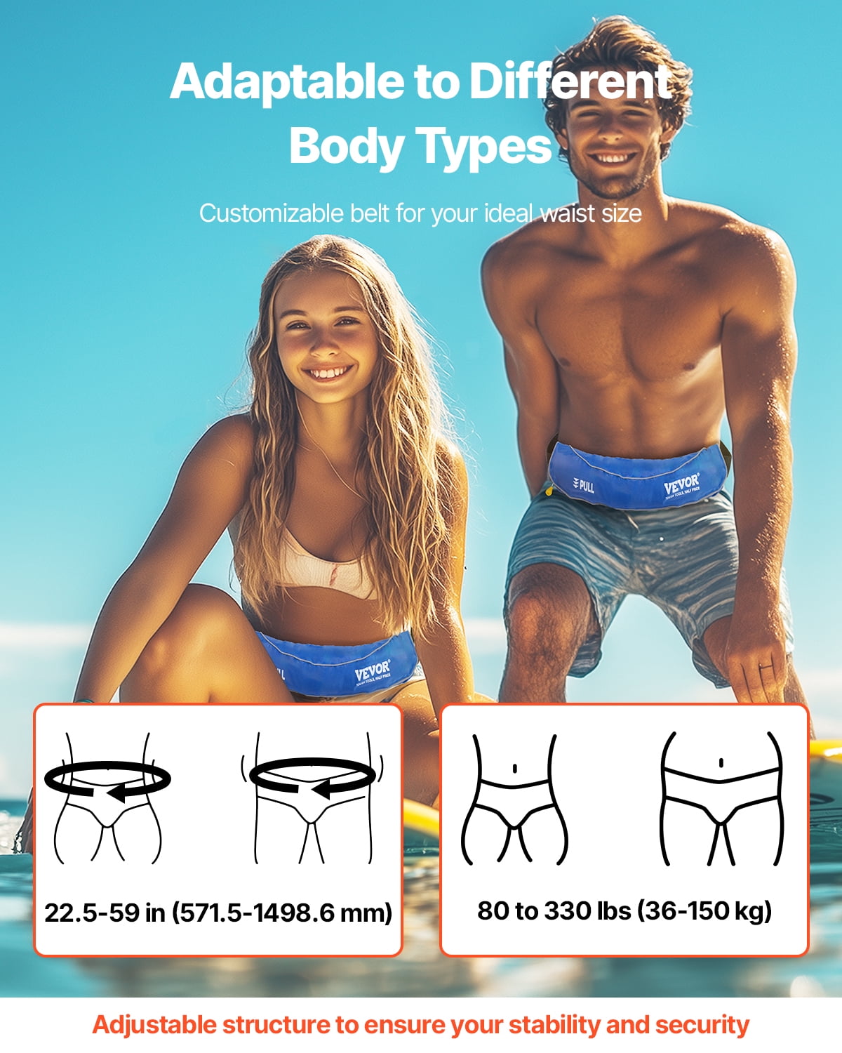 VEVOR Manual Inflatable Belt Pack for Adults, 105N Buoyancy, Over 80 Pounds and Up to 59 in Waist Adjustable, Inflatable PFD Waist for SUP Paddelboarding, Kayaking, Blue (CO2 Cylinder Not Included)