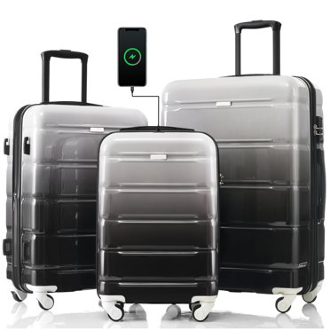 High-Quality 3-Piece Luggage Set with 20-inch USB Port, Airline Approved Carry-on, ABS PC Hard Shell Spinner Wheels, Gradient Blue Color