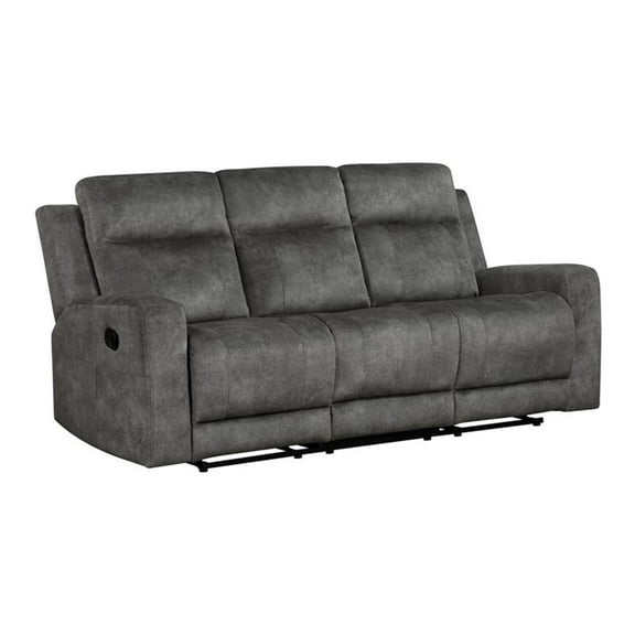 Pemberly Row Microfiber Double Reclining Sofa in Brownish gray