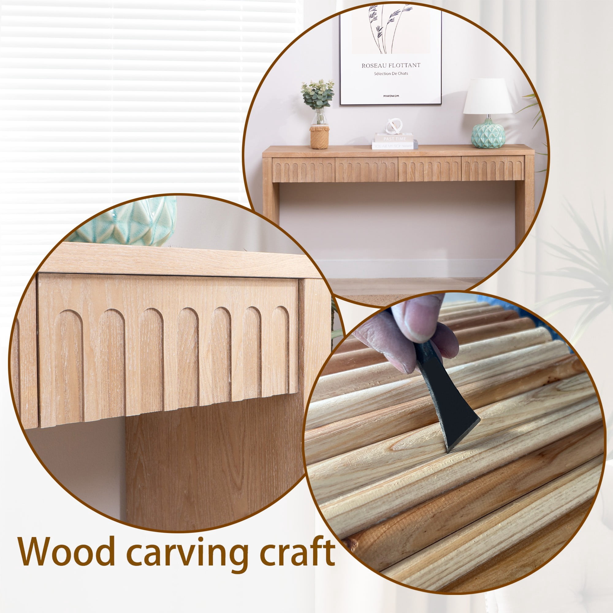 Modern Console Table with 4 Drawers, 59.2" Entryway Table (Natural)
