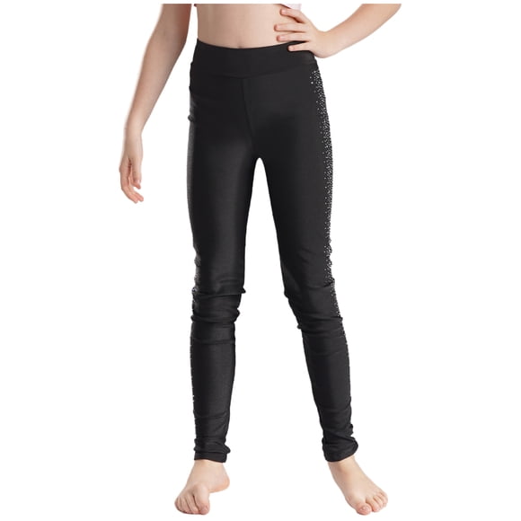 YONGHS Kids Girls Ice Skating Tights Figure Skating Trousers Sequin Rhinestones Pants Dance Gymnastics Leggings Black 8