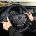 thumbnail image 2 of Giant Panda PVC Soft Leather Steering Wheel Cover with Breathable Mesh, 15 Inches Universal, Black and Blue, 2 of 8