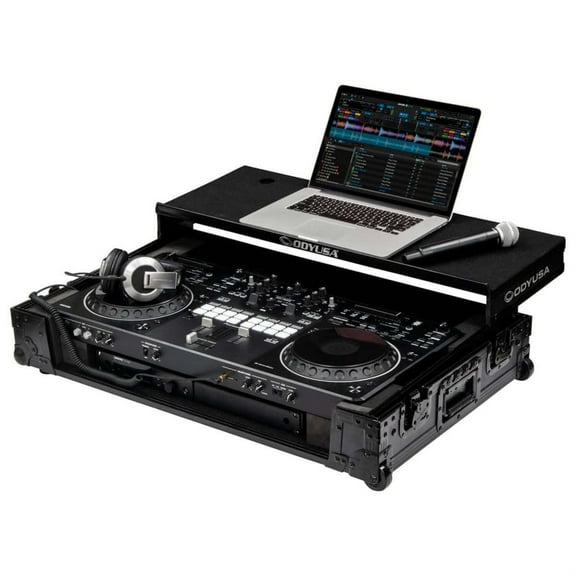 Odyssey Black Label DDJ-REV5 1U Flight Case with Glide Style Laptop Platform and Corner Wheels