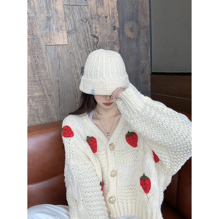CoCopeaunt Women Cardigan Kimono Sweater, Korean Preppy Strawberry  Cottagecore Button Down Coquette Aesthetic Sweatshirt Winter 