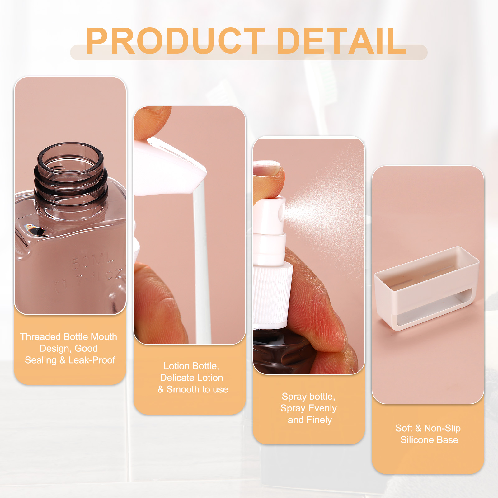 Uxcell Travel Toiletries Bottles Set, Reusable Liquid Bottles Containers Leak Proof Spray & Lotion with Labels - Fitting for (Travel/Hotel/Gym/Perfumes), 2Pcs & 100ml & Beige