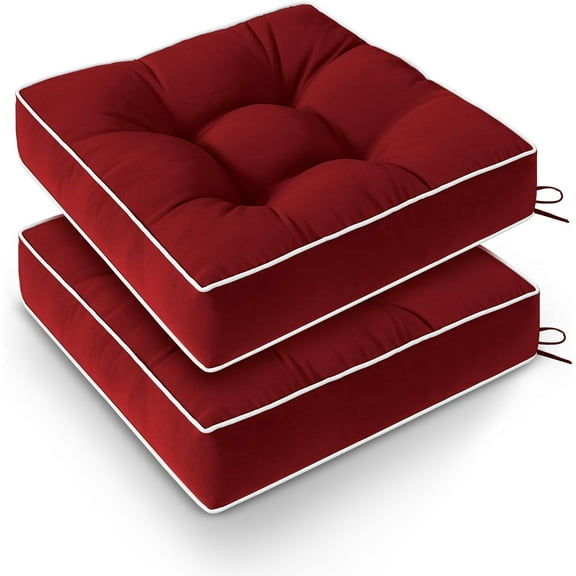 Outdoor Chair Cushions Set of 2, Patio Cushions for Outdoor Furniture, Tufted Waterproof Outdoor Chair Pads, 19 x 19 Inch, Beige