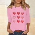 thumbnail image 4 of Tauxra T-Shirts Imprimés pour Femmes avec Manches 3/4, Hauts d'Été Décontractés Coupe Ample pour la Saint-Valentin, Blouses à Col Rond, 4 of 5