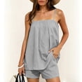 thumbnail image 2 of akafmk Shorts Sets for Women 2 Piece Summer Linen Camisole Top and Shorts with Pockets Homewear Sleepwear Pajamas Casual Outfits, 2 of 7