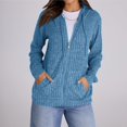 thumbnail image 4 of Sweaters for Women Long Sleeve Knitted Zip Up Hoodies Ribbed Pullover Loose Casual Sweatshirts with Pocket Blue M, 4 of 8