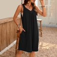 thumbnail image 4 of Seductiva Women's Wide Leg Pants Women's Summer Fashionable Casual Solid Color V Neck Loose Pocket Sleeveless Shorts Jumpsuit Beach Pants Loose Fit 1PC, 4 of 5