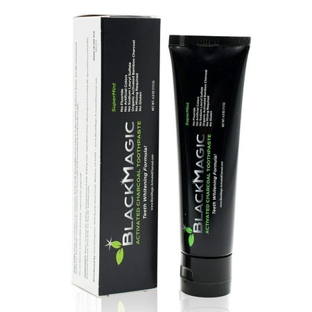 BlackMagic Activated Charcoal Toothpaste | Organic Coconut Oil & Carbon Coco for Teeth WHITENING | Made in USA, Vegan, Fluoride Free, No Sulfates, Black Tooth Paste, Mint, 4oz - Best Natural (Best Inexpensive Teeth Whitener)