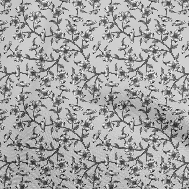 oneOone Cotton Silk Light Gray Fabric Floral Retro Craft Projects Decor Fabric Printed By The Yard 42 Inch Wide