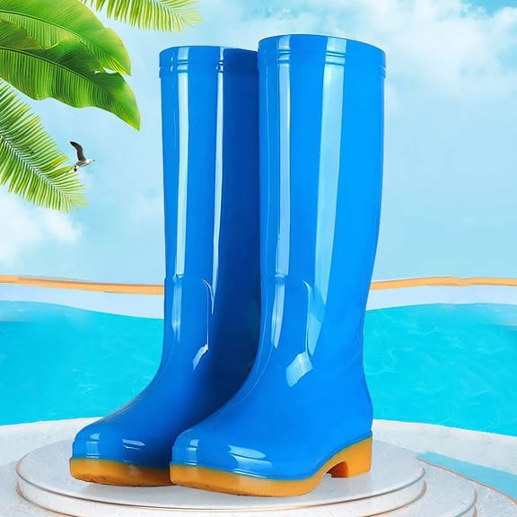 OKBOP Pull-On rain boots for women waterproof Hunting Knee-High Women's Rubber Boots Waterproof Flat Heel