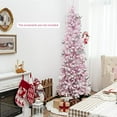 thumbnail image 7 of 7 FT Pre-Lit Pink Snow Flocked Christmas Tree, 800 Branch Tips, 300 LED Lights, 8 Lighting Modes, Artificial Hinged Pencil Xmas Tree with Metal Base for Festival Party Decoration, 7 of 7