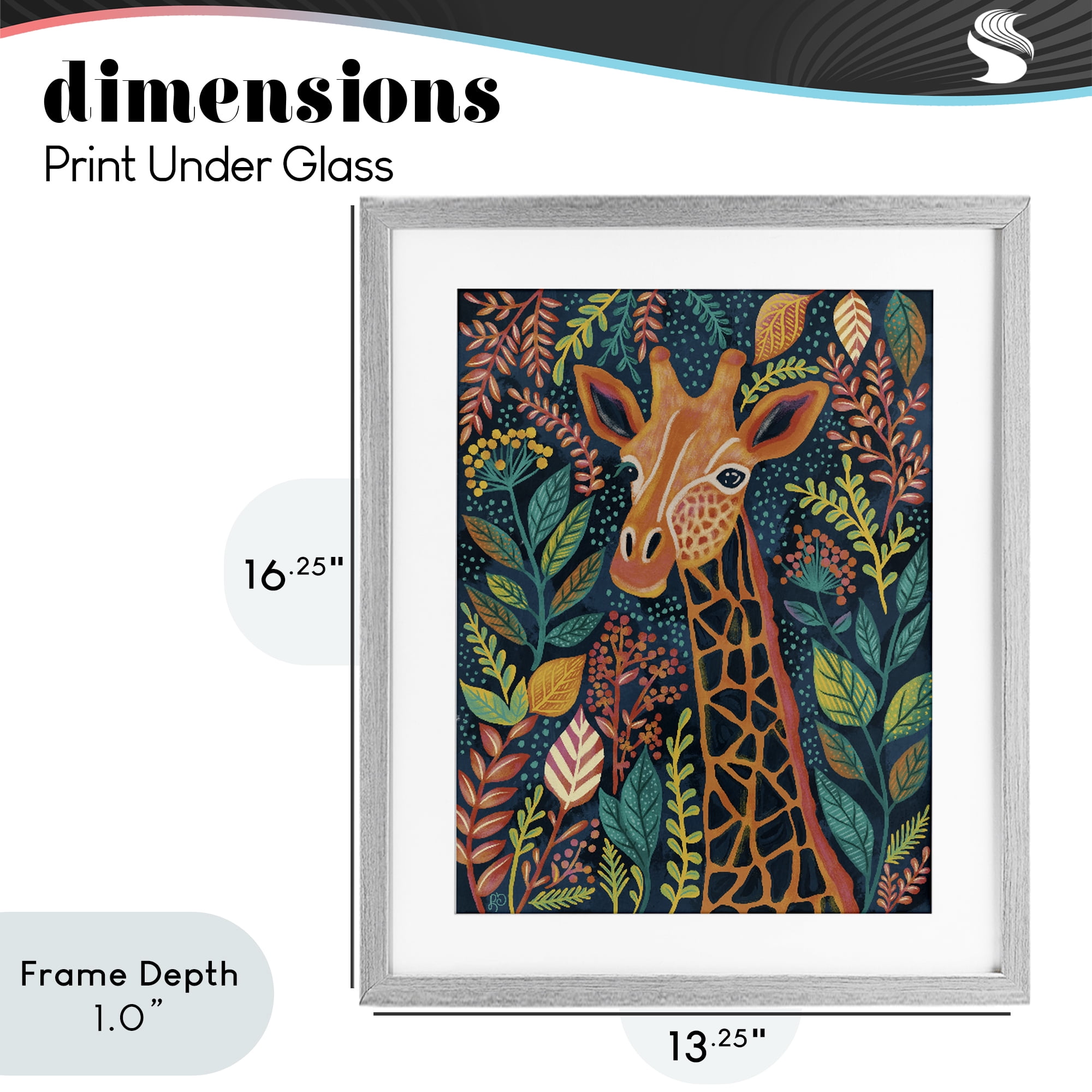 Stupell Industries Exotic Leaf Pattern Giraffe Gray Framed Print Under Glass, design by Lisa R Dumm
