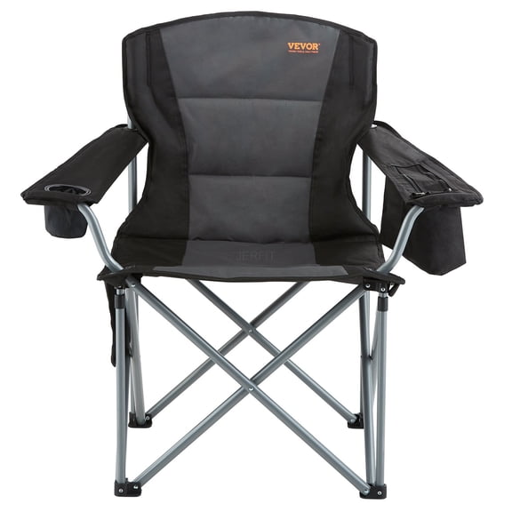 JERFIT Oversized Camping Chair with Lumbar Support, 350lbs Capacity Heavy Duty Folding Chair for Adults, Portable Outdoor Chair with Cooler Bag, Cup Holder & Side Pockets for Beach, Fishing, Picnic
