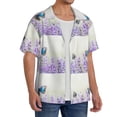 thumbnail image 4 of KLL Lavender and Butterfly Print Men's Shirt Short Sleeve Button Down Summer Cuba Beach Shirts- Medium, 4 of 7