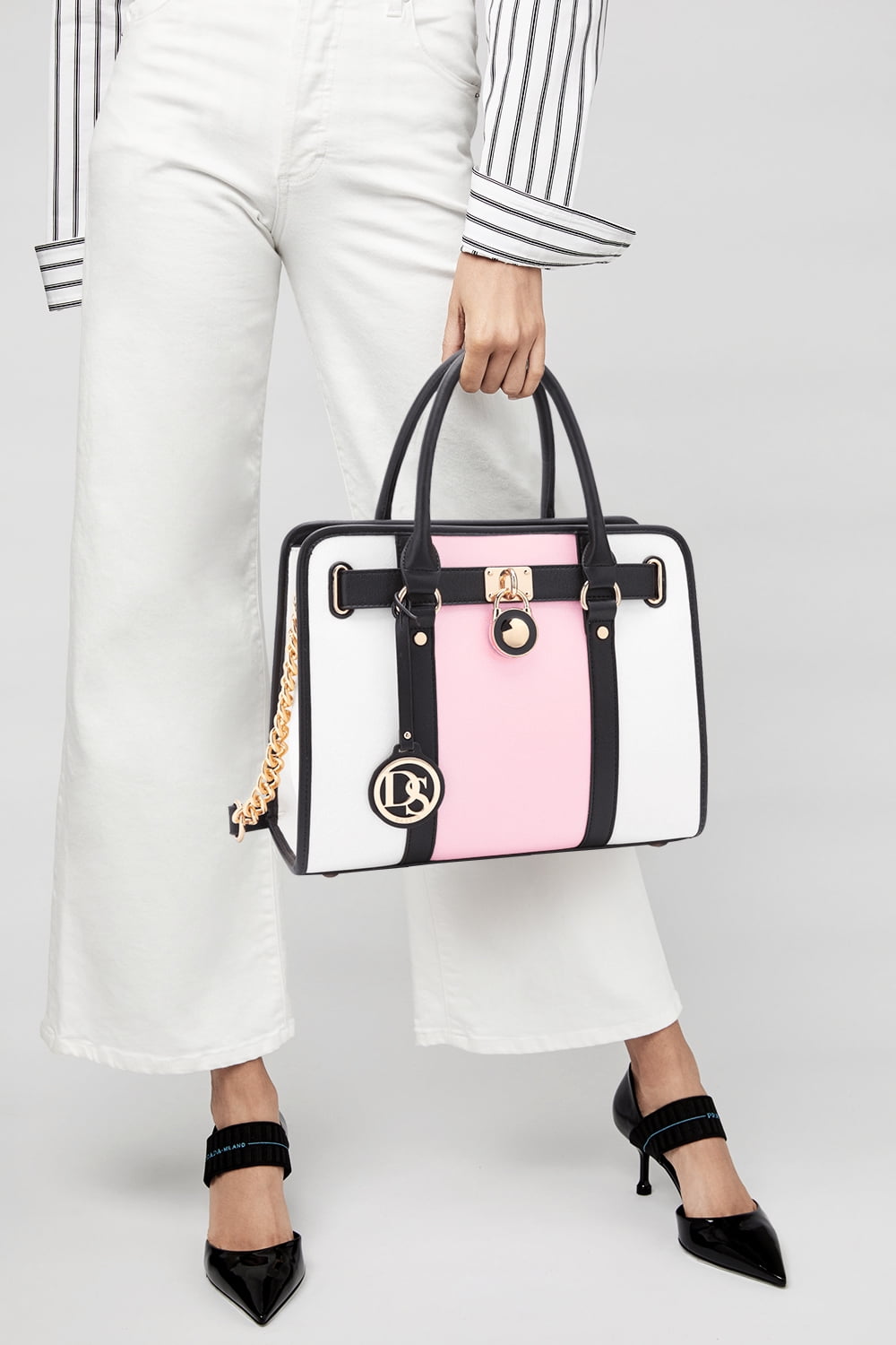 Dasein Women Handbags Purses Two Tone Satchel Bags Top Handle Shoulder Bags Work Tote with Matching Wallet