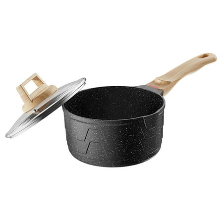 Tongina Non Stick Milk Pot Baby Breakfast Pot 16cm Small Wooden Handle Butter Melting Pot Stockpots Soup Pot Porridge Pot for RV Home Black