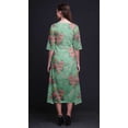 thumbnail image 4 of Bimba Cotton Green Leaves,Rose & Narcissus Anemone Floral rinted Womenâ€™s Asymmetrical ShiftÂ&nbsp;DressÂ&nbsp;With Pockets Casual MidiÂ&nbsp;Dress-Small, 4 of 4