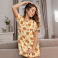 thumbnail image 3 of Honeii Autumn Leaves And Pumpkins Print Women's Loose Short Sleeve Nightgown, Soft Cotton Sleepwear, Comfy Loose Fit Pajama Dress for Sleep and Lounge, 3 of 6