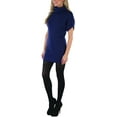 thumbnail image 3 of ToBeInStyle Women's Heavy Knit Sweater Tunic with Wide Fold-Over Turtleneck - Navy - S, 3 of 6
