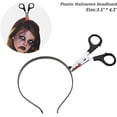 thumbnail image 5 of Diademas de armas aterradoras para disfraz de Halloween, 4 paquetes de cuchillos de plástico de goma y tijeras a través de la cabeza, accesorios de maquillaje Zombie para adolescentes, hombres, mujer JAMW Sencillez, 5 of 5