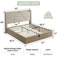 thumbnail image 3 of iPormis Queen Size Bed Frame with Lift Up Storage & Charging Station, Geometric Upholstered Storage Headboard, Heavy Duty Wooden Slats, No Box Spring Needed, Noise Free, Easy Assembly,Beige, 3 of 8