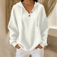 thumbnail image 3 of Perfectbot Women Waffle Knit Henley Hoodie, Long Sleeve Drawstring Pullover Fall Casual Sweatshirt, 3 of 7
