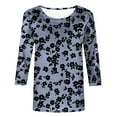 thumbnail image 4 of Camiseta de Cuello Redondo Impresa Casual para Mujeres con Mangas 3/4, Camiseta de Moda Casual de Longitud Media, 4 of 4