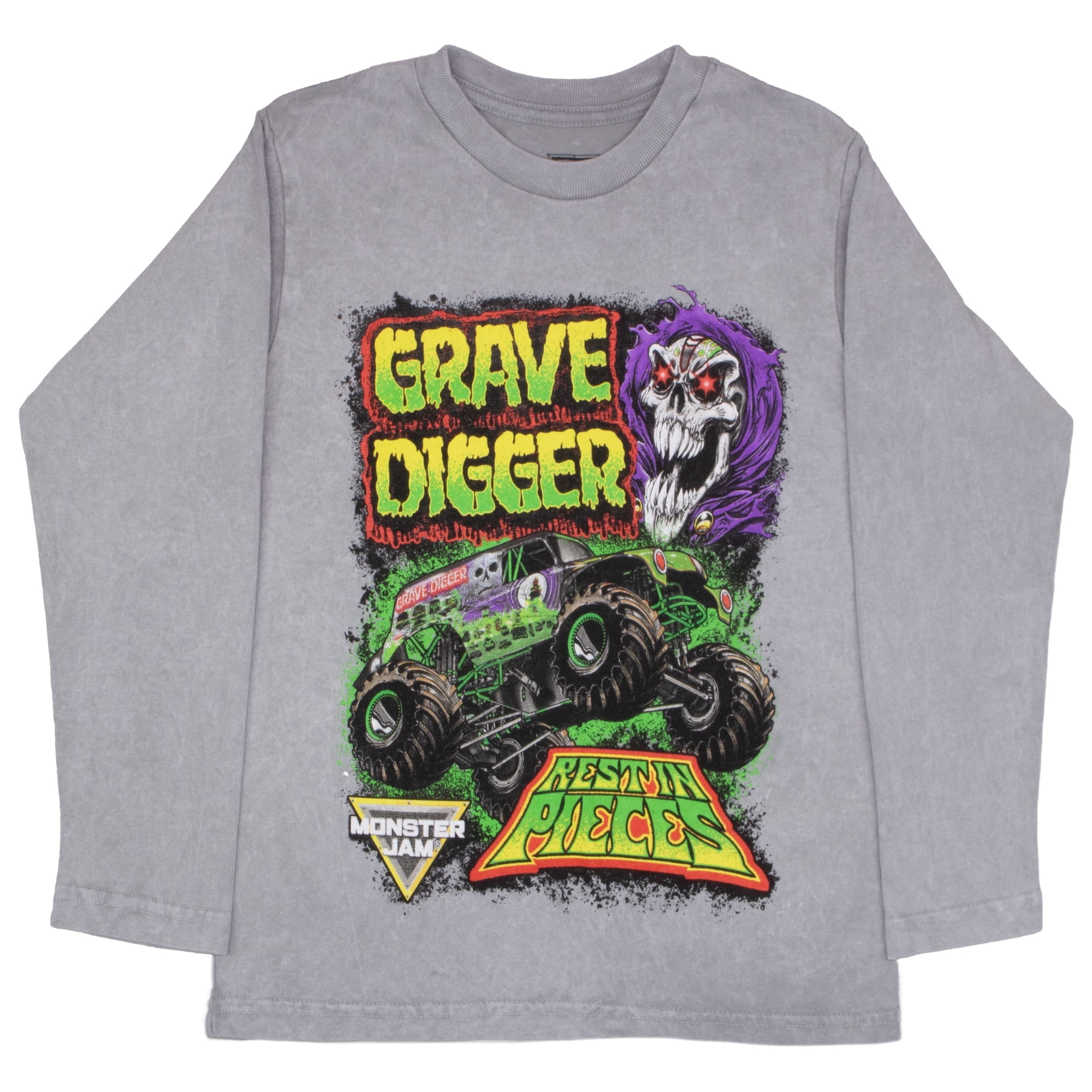 Monster Jam Grave Digger Graphic Long Sleeve Crewneck T-Shirt (Little Boys & Big Boys), Sizes 4–16, 1-Pack