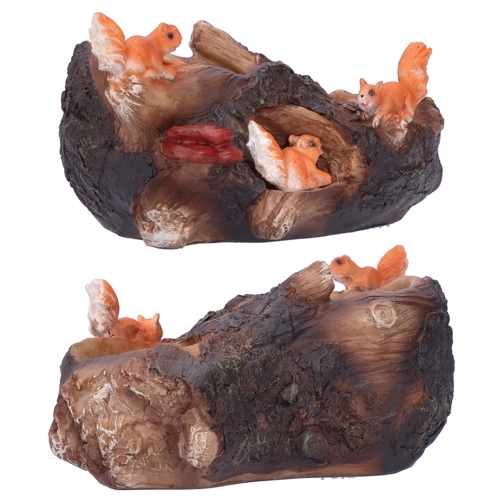 Xirurus Innovative Waterproof Resin Plant Pot Quirky Squirrels Chasing Tree Stump Design Succulent Flower Bonsai Planter Quirky Decorative Gardening Container 10.23x6.30x5.12 Inches