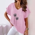 thumbnail image 2 of Jewelreauty Cotton Linen Shirts Women Short Sleeve V Neck Floral Print T-Shirts Casual Cozy Pullover Summer Tops (2XL, E Pink), 2 of 4