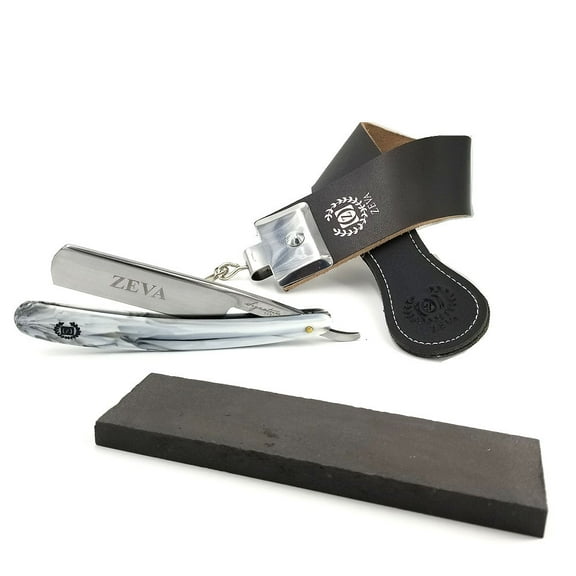 Folding Knife Straight Razor Kit Leather Strop & Whetstone Sharpener Cutthroat!